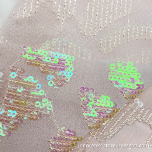 Woven Pink Chiffon Embroidered Fabric